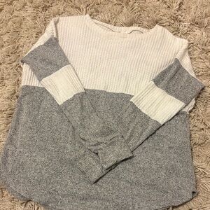 Gray and White Colorblock Long Sleeve Top